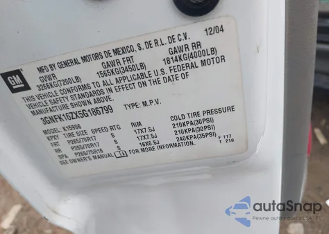 2005 Chevrolet Suburban 1500 Z71 из США, поврежденный, VIN 3GNFK16ZX5G186799